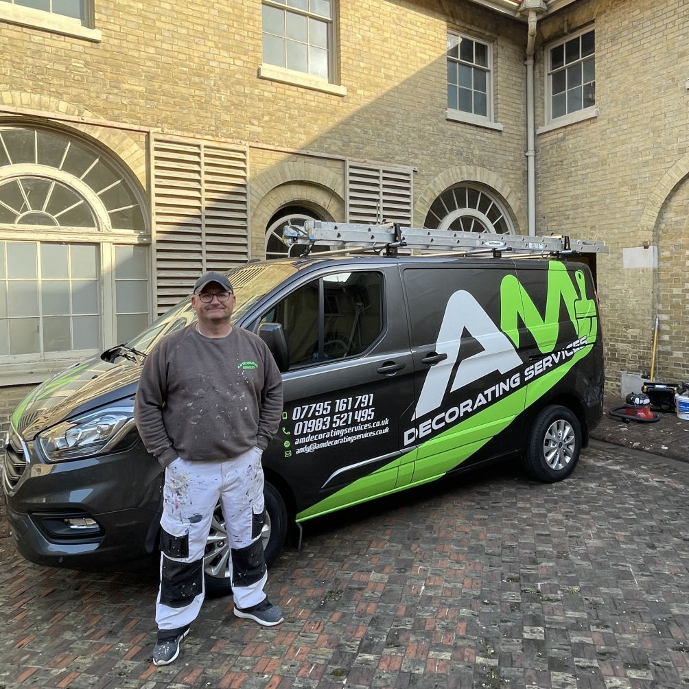 Andy Mcdowell at AM Decorating Services outside Osbourne House